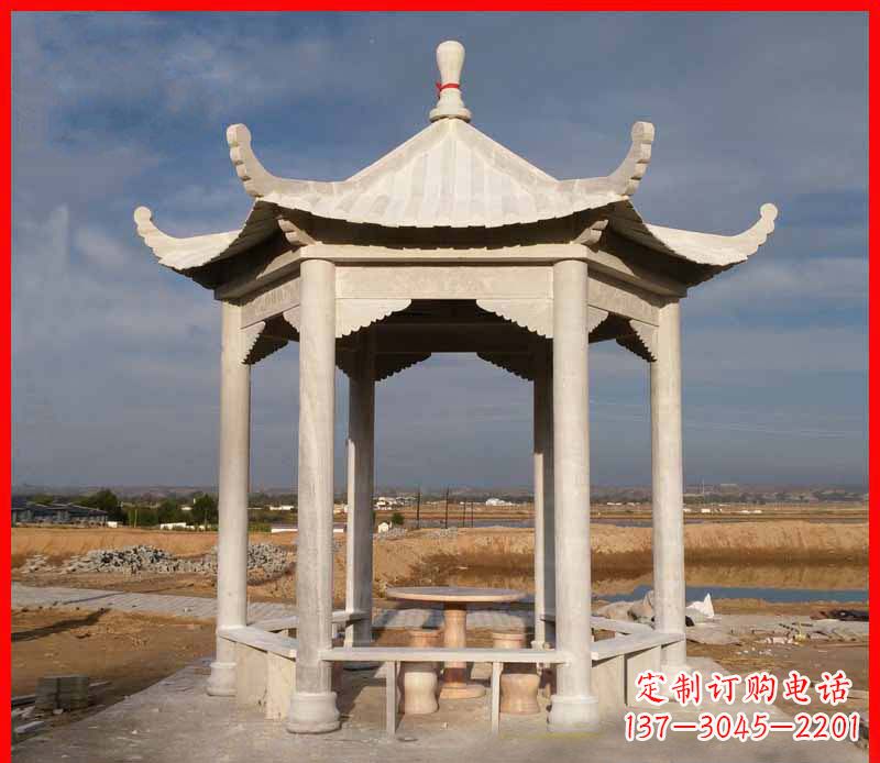 北京公园大理石六角石雕凉亭 (2)