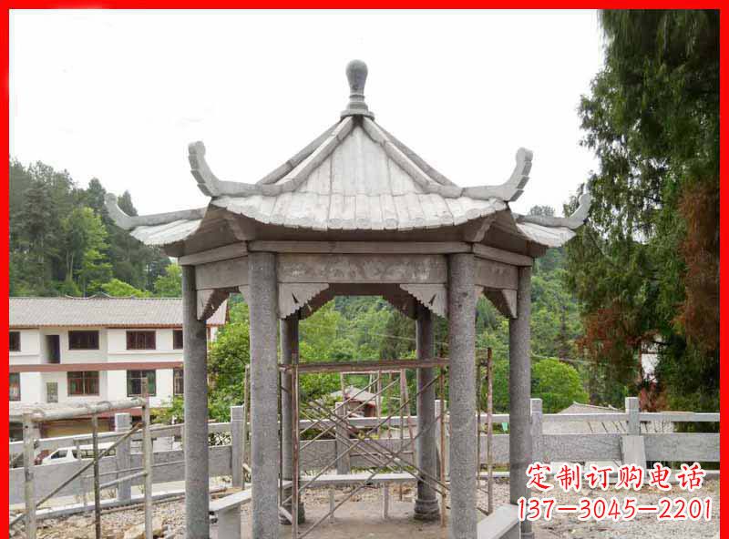 北京精美大理石六角石凉亭雕塑