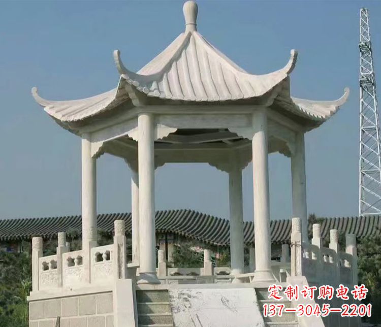 北京极具视觉冲击力的大理石六角石凉亭雕塑