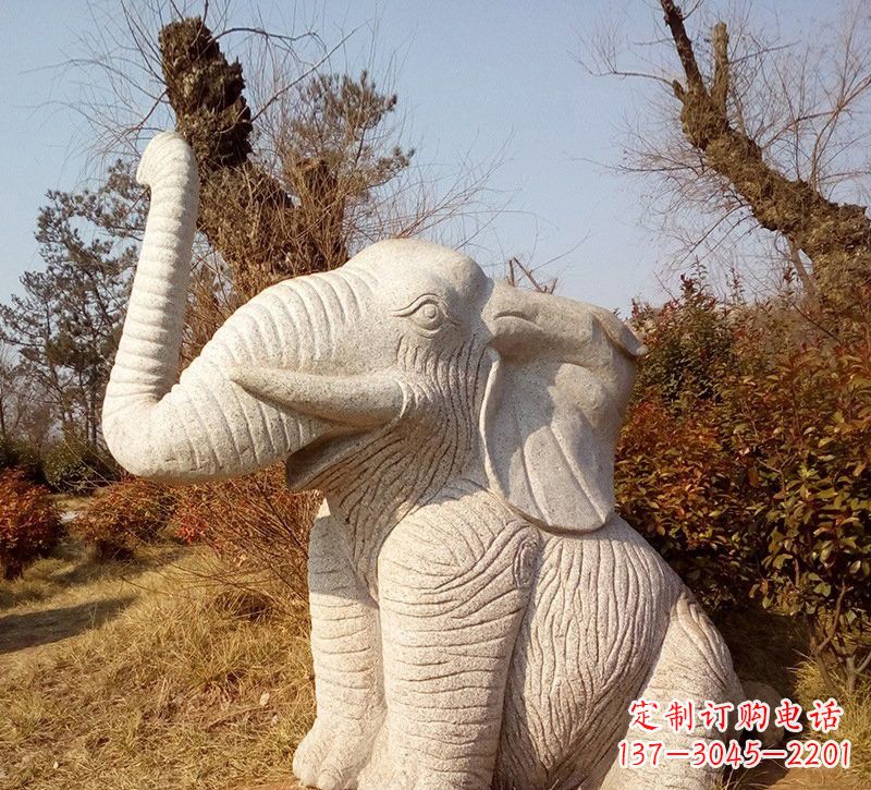 北京公园动物大象石雕