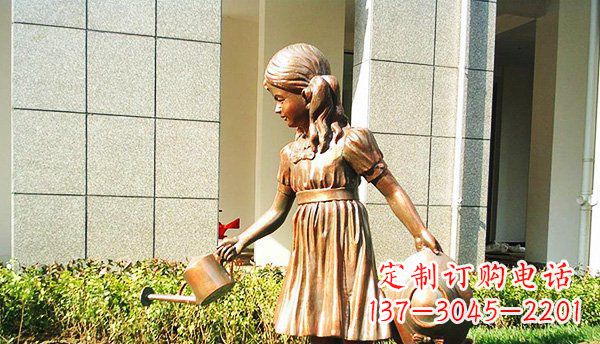 北京可爱的公园小女孩铜雕