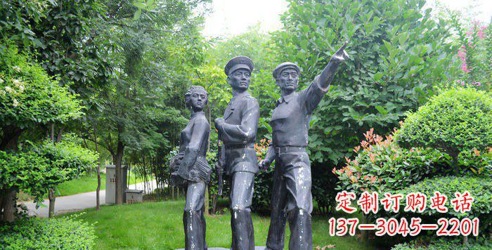 北京公园解放军和男孩女孩人物铜雕