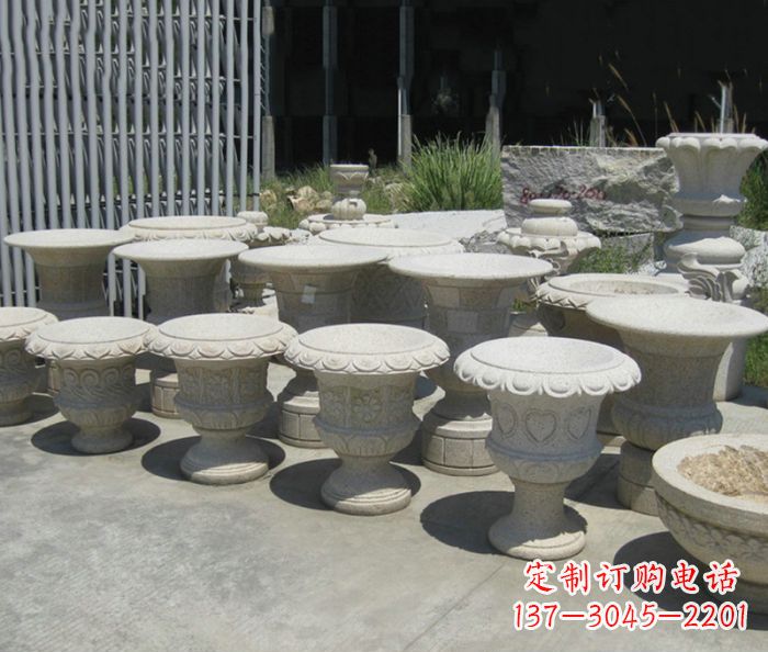 北京大理石花盆石雕艺术品
