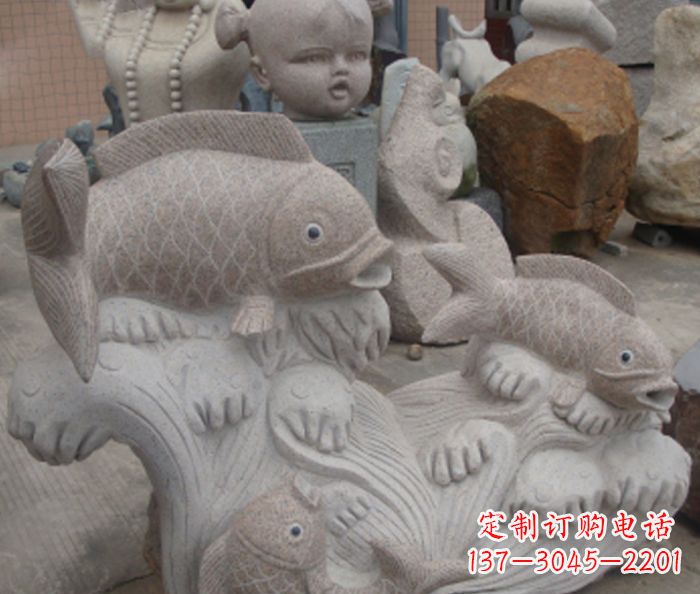 北京公园景观大理石鲤鱼喷泉石雕 (2)