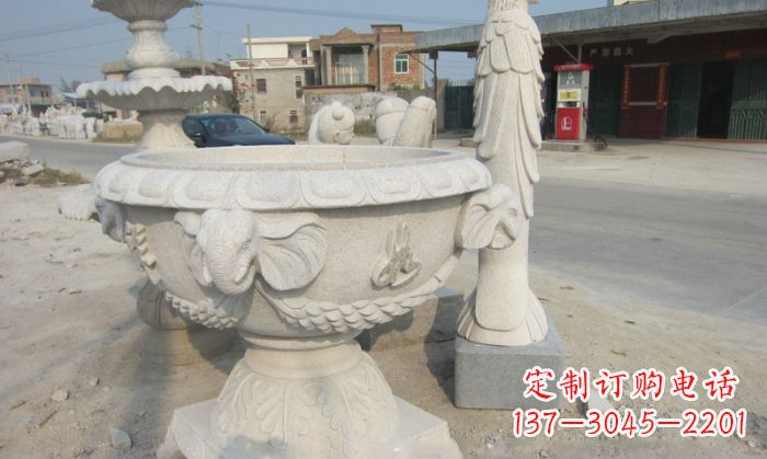 北京带有灵性的梦幻象头石水缸雕塑