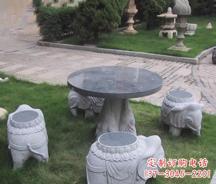 北京公园景观小象石桌凳石雕