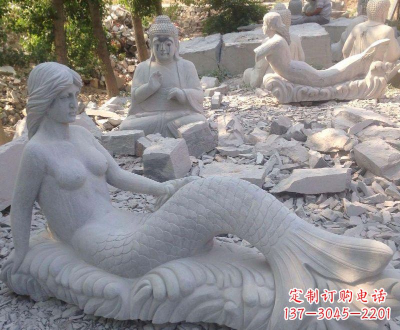 北京艺术精美美人鱼石雕
