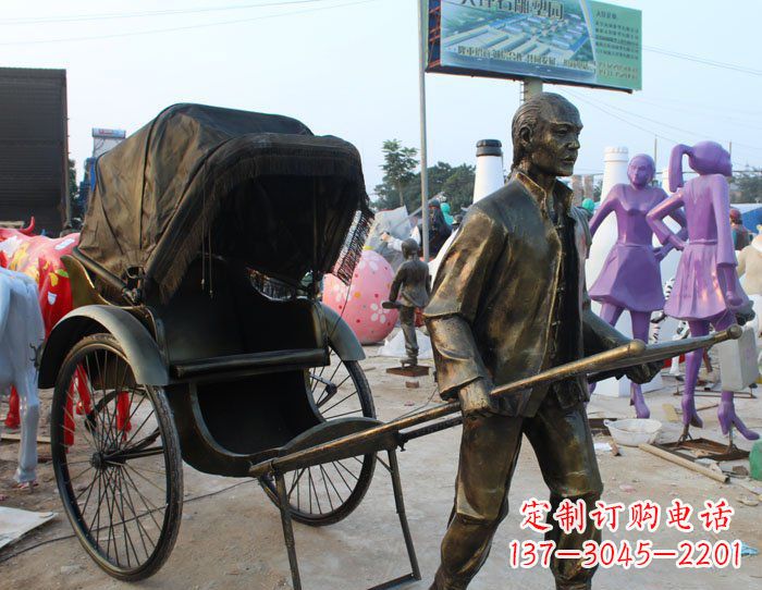 北京精致可爱的黄包车铜雕