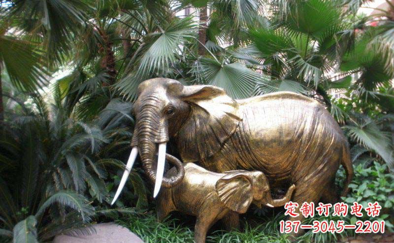 北京公园母子大象动物铜雕