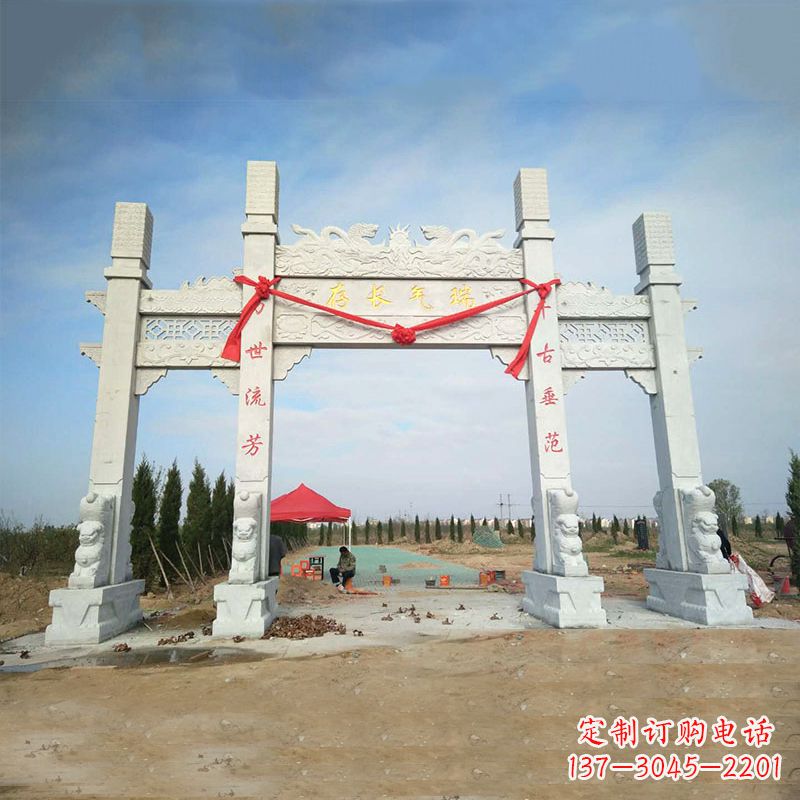 北京中领雕塑专业定制公园三间四柱牌坊雕塑