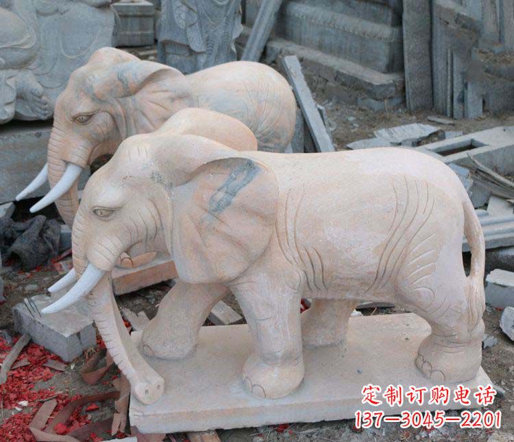 北京雕刻出令人感动的那头大象定制公园晚霞红大象动物石雕