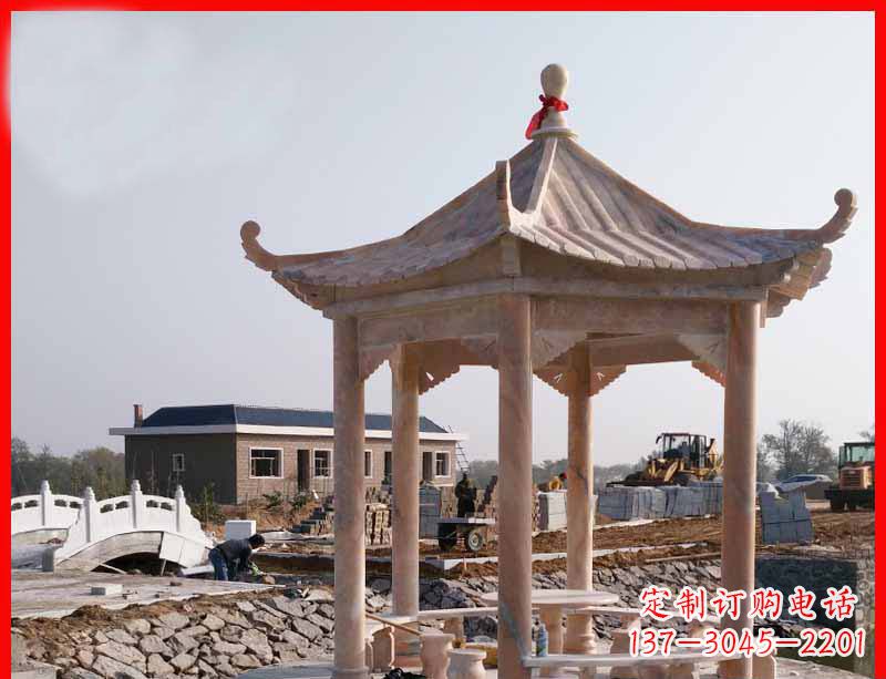 北京红六角石凉亭雕塑