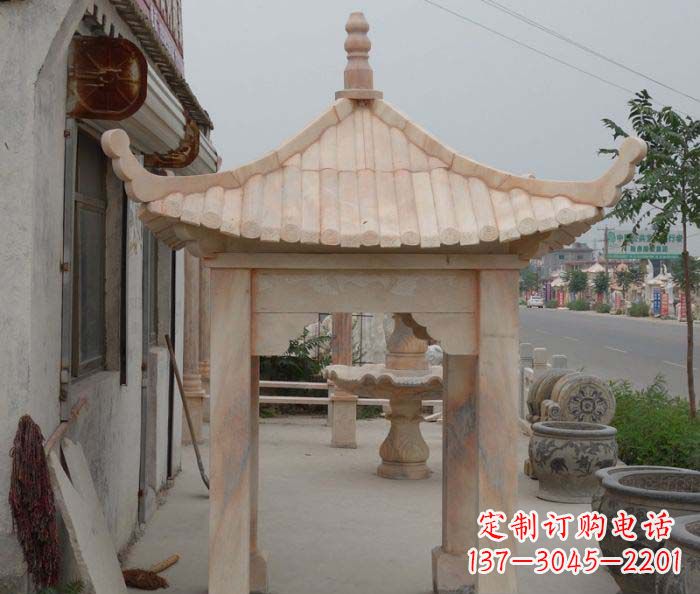 北京精美红六角石凉亭雕塑