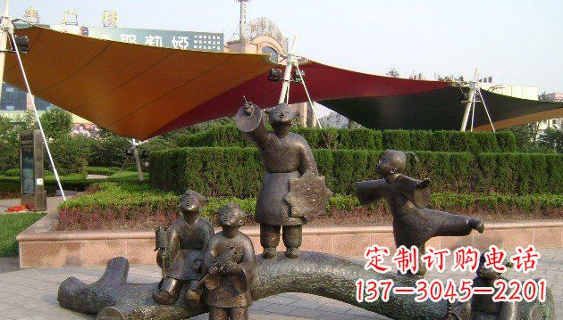 北京公园小孩放风筝景观铜雕