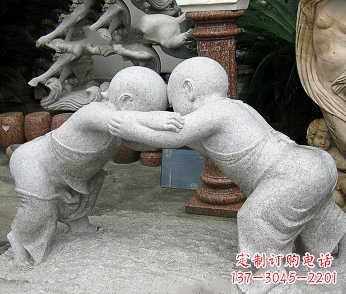 北京可爱小孩摔跤石雕