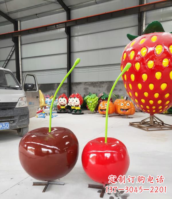 北京公园小区玻璃钢仿真樱桃水果雕塑