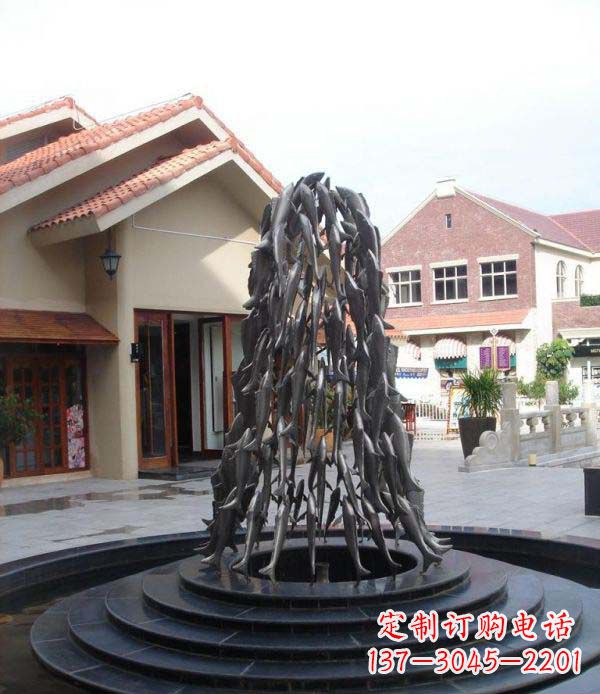 北京欢乐鱼群,喷泉铜雕