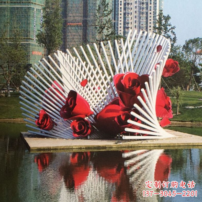 北京公园园林玫瑰花不锈钢水景景观雕塑
