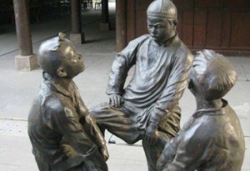 北京铜雕男孩斗鸡小品雕塑