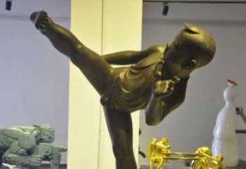 北京领雕塑男孩练功夫铜雕