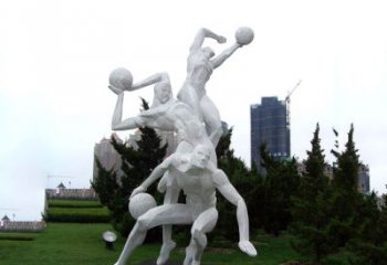 北京公园体育运动不锈钢网格打篮球人物雕塑