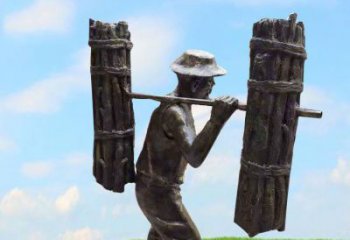 北京精美老人铜雕，传承古代挑柴精神