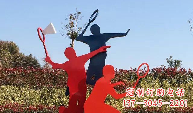 北京广场不锈钢打羽毛球雕塑 (2)