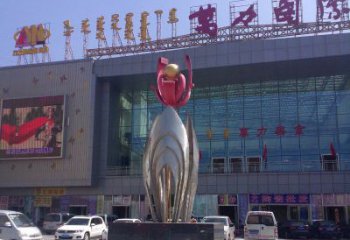 北京广场不锈钢大型花朵雕塑 (2)