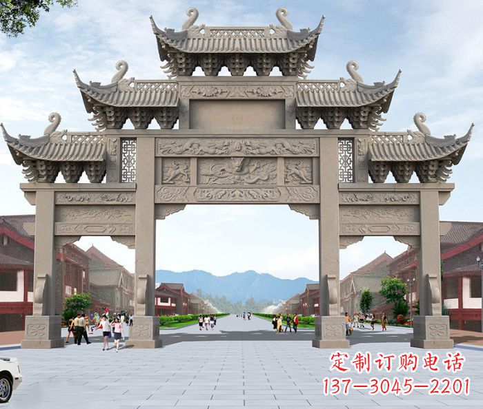 北京以大理石石雕装饰的精美牌楼雕塑