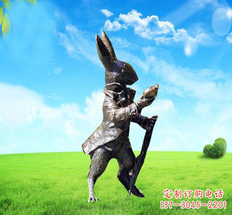 北京以广场铜雕小兔挖萝卜动物雕塑为你礼赞美好！