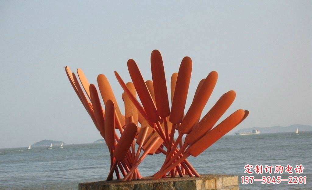 北京卓越海边,不锈钢抽象船桨雕塑
