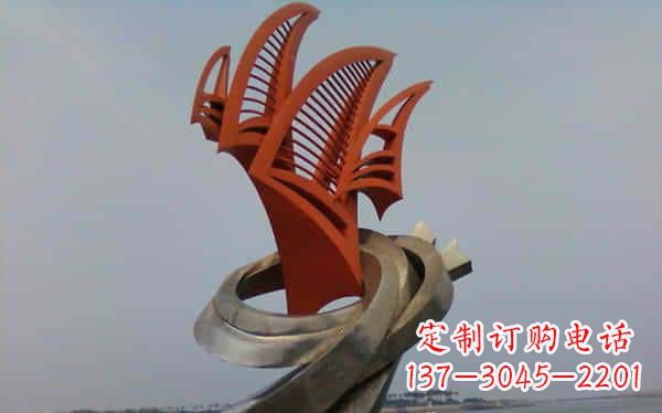 北京海边不锈钢海浪和帆船雕塑