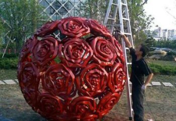 北京广场不锈钢玫瑰花镂空球景观雕塑