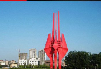 北京广场红色不锈钢树叶雕塑