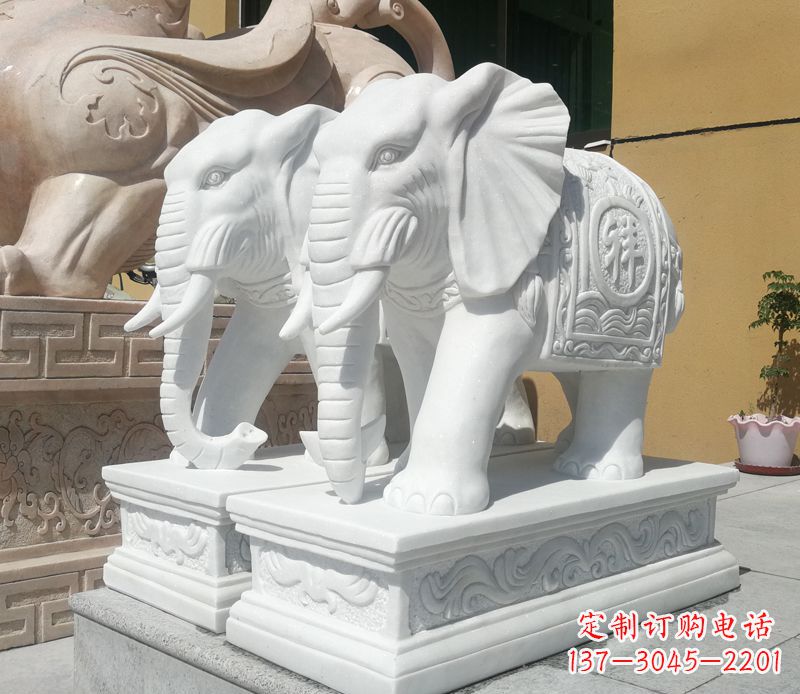 北京属于你的祝福——汉白玉吉祥如意门口招财大象雕塑