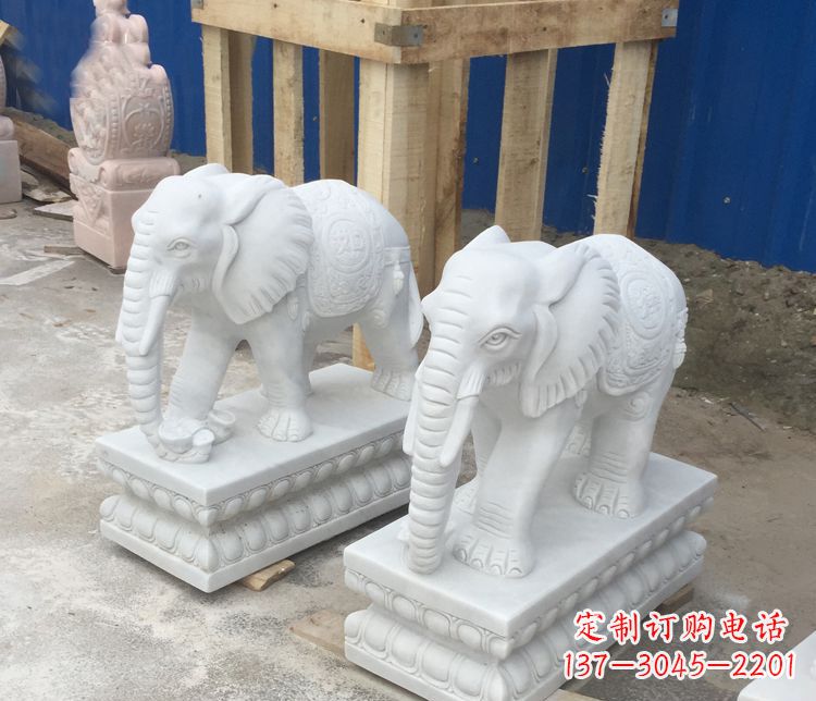 北京高端汉白玉吉祥如意大象门口招财雕塑