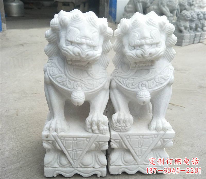 北京定制精美的汉白玉酒店吉祥狮子门墩