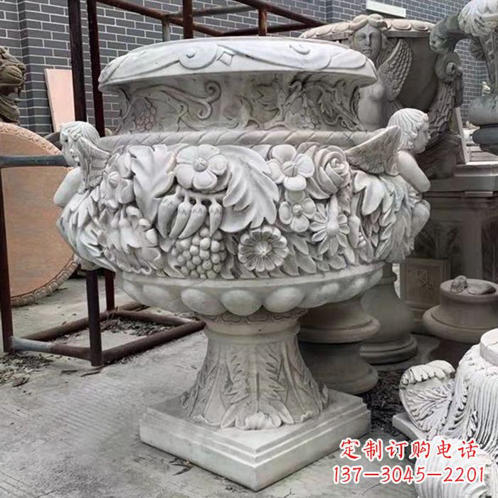 北京汉白玉欧式人物花盆雕塑