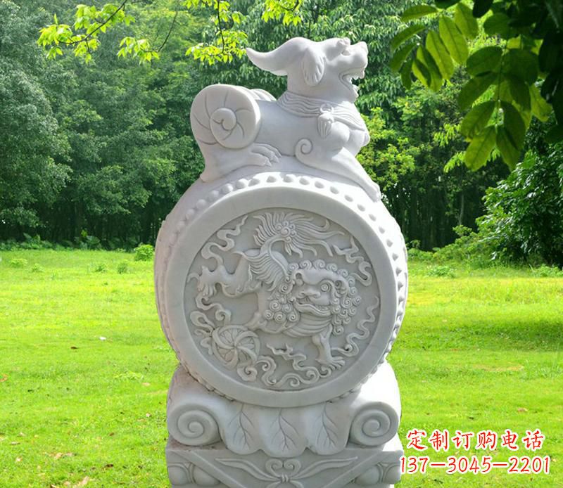 北京汉白玉貔貅抱鼓石 (2)