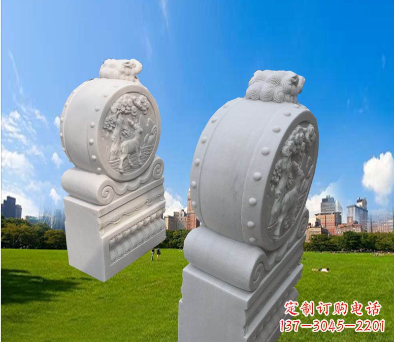 北京精致的汉白玉门墩雕塑