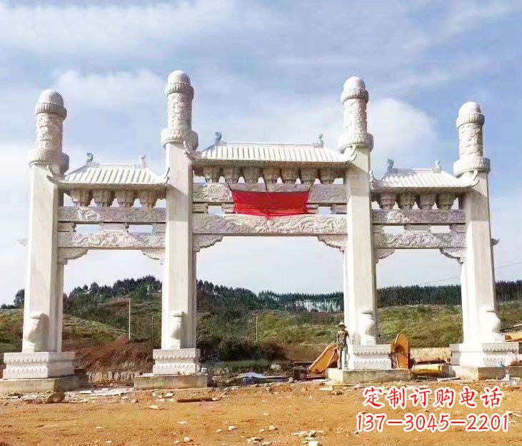 北京汉白玉三门牌坊石雕