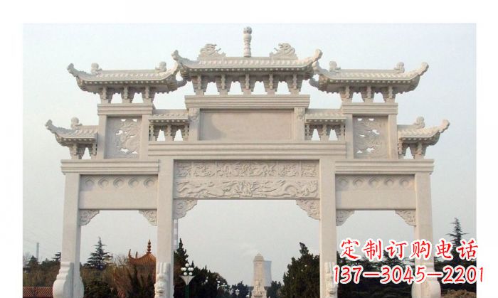 北京汉白玉三门石雕牌坊