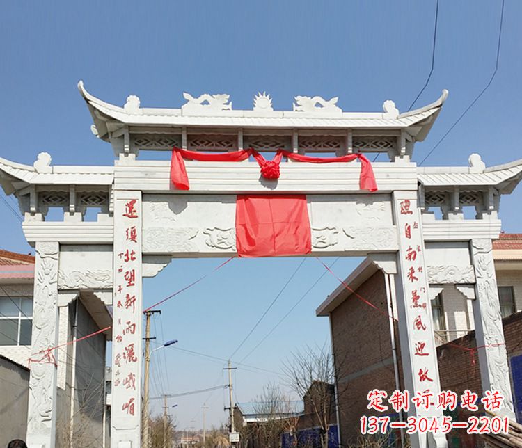北京汉白玉三门石牌坊石雕