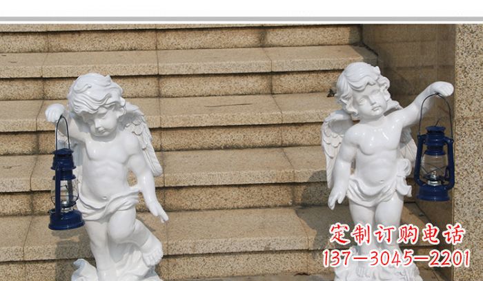 北京领雕塑-汉白玉小天使公园西方人物路灯石雕