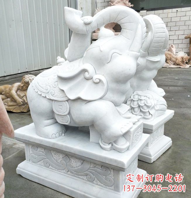 北京汉白玉招财如意小象石雕