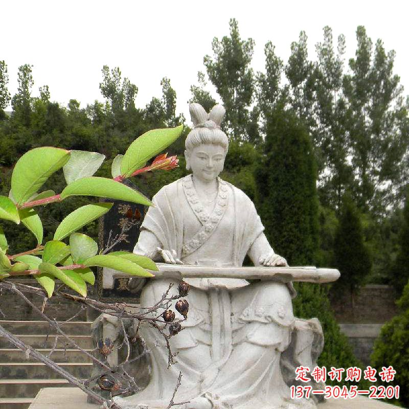 北京汉末才女蔡文姬弹琴石雕塑-景区园林历史名人雕像