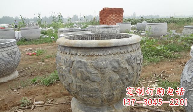 北京荷花花盆公园景观石浮雕