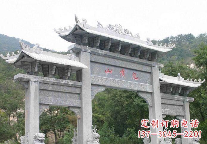 北京景区三门仿古牌坊石雕