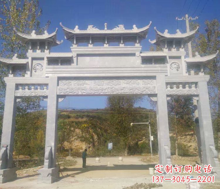 北京景区三门仿古石牌坊石雕