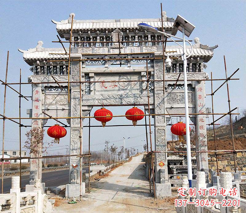 北京传统工艺精致三门牌坊石雕
